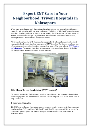 Book Appointment with ENT Doctors in Nalasopara – Triveni Hospitals