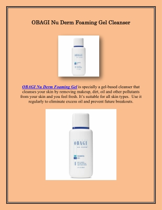 Buy OBAGI Nu Derm Foaming Gel, dermsilk