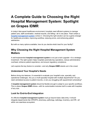 A Complete Guide to Choosing the Right Hospital Management System_ Spotlight on Grapes IDMR