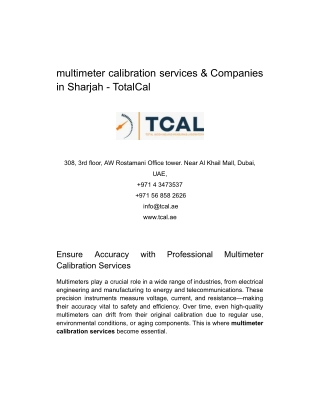multimeter calibration services & Companies in Sharjah - TotalCal