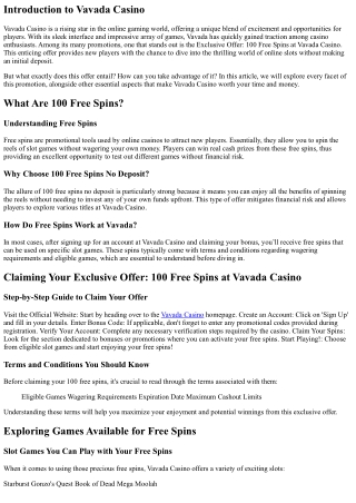 Exclusive Offer: 100 Free Spins at Vavada Casino