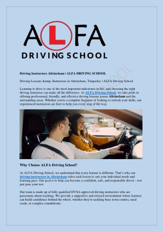 Driving Instructors Altrincham ALFA DRIVING SCHOOL