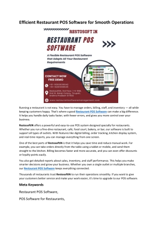 Efficient Restaurant POS Software for Smooth Operations