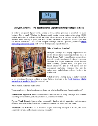 Mariyam Jamaliya – The Best Freelance Digital Marketing Strategist in Kochi