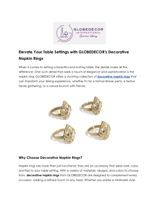 Enhance Your Dining Experience with Decorative Napkin Rings by GLOBEDECOR
