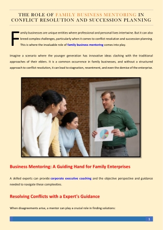 The Role of Family Business Mentoring in Conflict Resolution and Succession Planning