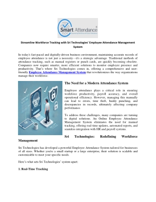 Streamline Workforce Tracking with Sri Technologies' Employee Attendance Management System
