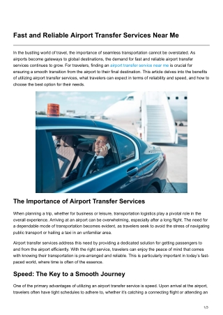 Fast and Reliable Airport Transfer Services Near Me