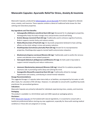 Manocalm Capsules sahasrayogam