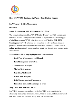 Best SAP TRM Training in Pune - Best Online Career