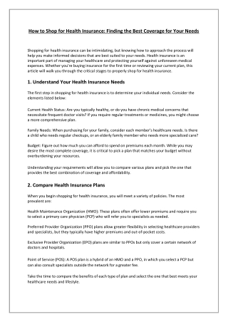 How to Shop for Health Insurance Finding the Best Coverage for Your Needs