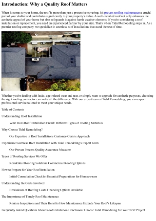 Experience Seamless Roof Installation with Tidal Remodeling's Expert Team