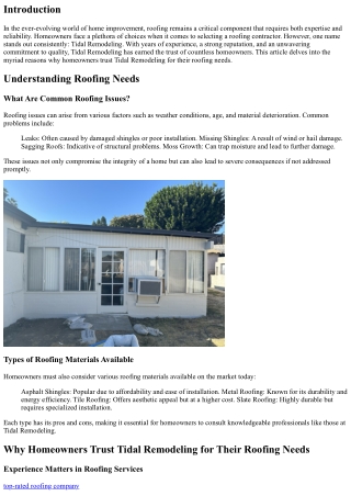 Why Homeowners Trust Tidal Remodeling for Their Roofing Needs