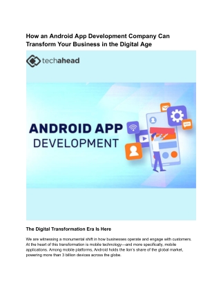 Best Android App Development Company for Scalable Mobile Solutions