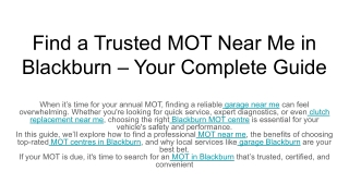 Find a Trusted MOT Near Me in Blackburn – Your Complete Guide