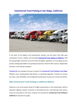 Commercial Truck Parking in San Diego, California