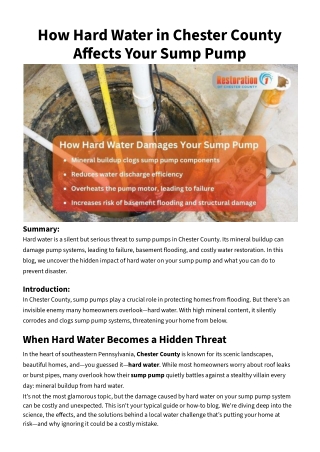 How Hard Water in Chester County Affects Your Sump Pump