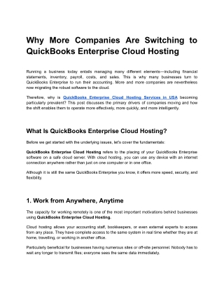 Why More Companies Are Switching to QuickBooks Enterprise Cloud Hosting