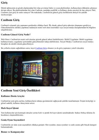 Casibom Yeni Giriş: Öne Çıkan Özellikler