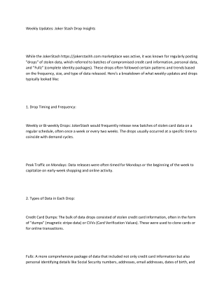 Weekly Updates Joker Stash Drop Insights