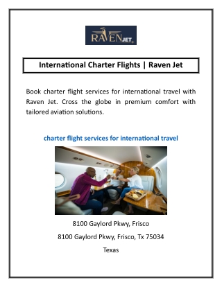 International Charter Flights | Raven Jet