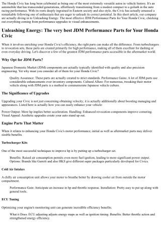 Unleashing Energy: The Most Effective JDM Performance Components for Your Honda