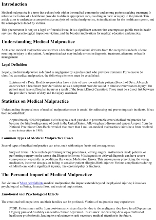 The Impact of Medical Malpractice: A Comprehensive Analysis