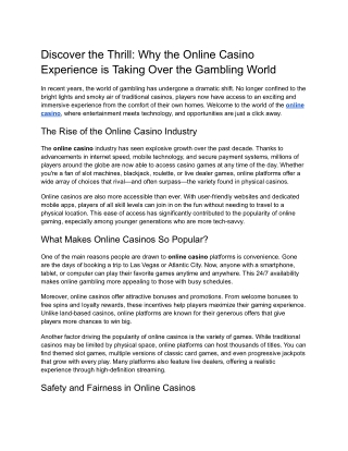 Discover the Thrill_ Why the Online Casino Experience is Taking Over the Gambling World