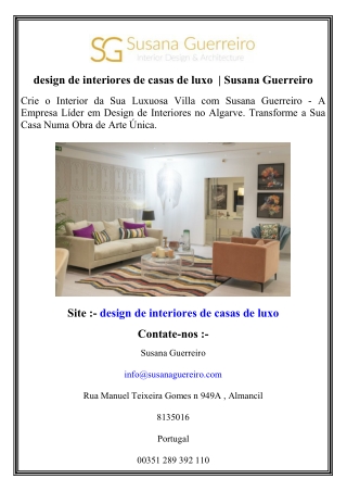design de interiores de casas de luxo    Susana Guerreiro