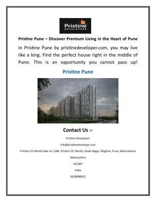 Pristine Pune  Discover Premium Living in the Heart of Pune