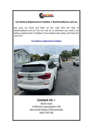 Car Battery Replacement Colebee  Back2roadtyres.com.au