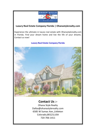Luxury Real Estate Company Florida  Ohanastylerealty.com