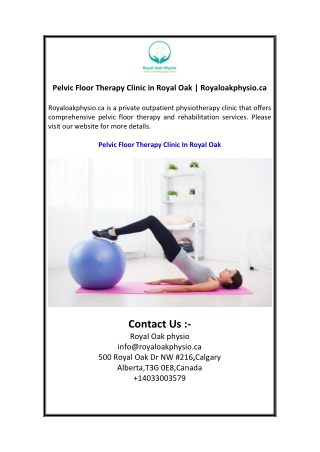Pelvic Floor Therapy Clinic in Royal Oak  Royaloakphysio.ca