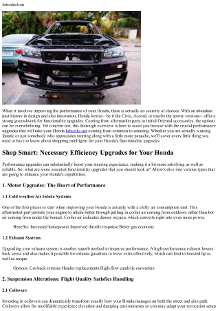 Store Smart: Essential Performance Upgrades for Your Honda