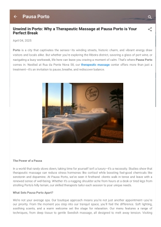 Unwind in Porto Why a Therapeutic Massage at Pausa Porto is Your Perfect Break