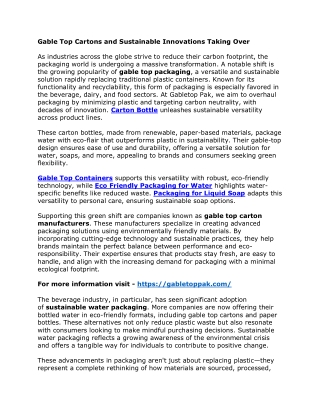 Gable Top Cartons and Sustainable Innovations Taking Over