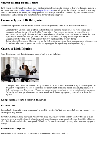 Types of Birth Injuries and Their Long-Term Impacts