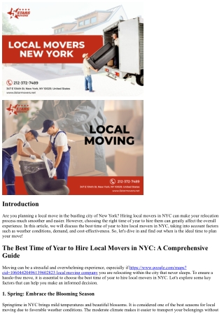 The Best Time of Year to Hire Local Movers in NYC