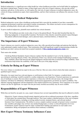 The Role of Expert Witnesses in Medical Malpractice Cases