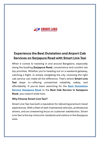 Experience the Best Outstation and Airport Cab Services on Sarjapura Road with Smart Line Taxi