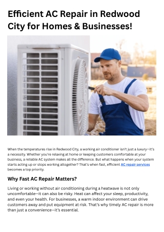 Efficient AC Repair in Redwood City for Homes & Businesses