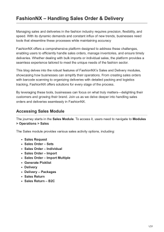 FashionNX – Handling Sales Order & Delivery