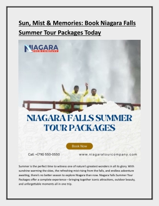 Sun, Mist & Memories - Book Niagara Falls Summer Tour Packages Today