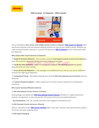 DHL Courier  in Chennai – DHL Courier