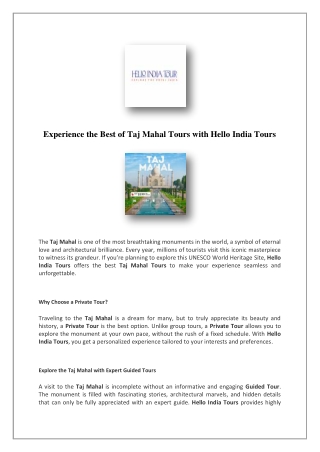 Sunrise Taj Mahal And Agra Tour By Car | Hello India Tours