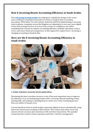 How E-invoicing Boosts Accounting Efficiency in Saudi Arabia