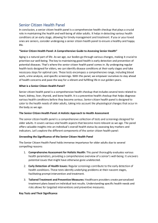 Senior Health Panel By Yoda Diagnostics!