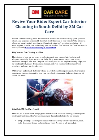 3M Car Care – Expert Car Interior Cleaning in South Delhi