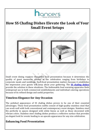 How SS Chafing Dishes Elevate the Look of Your Small Event Setups