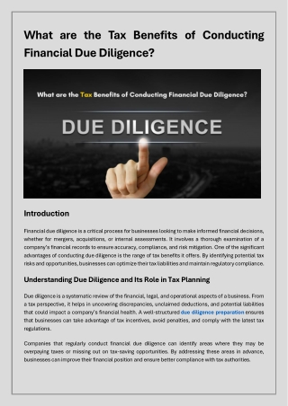 Tax Benefits of Conducting Financial Due Diligence